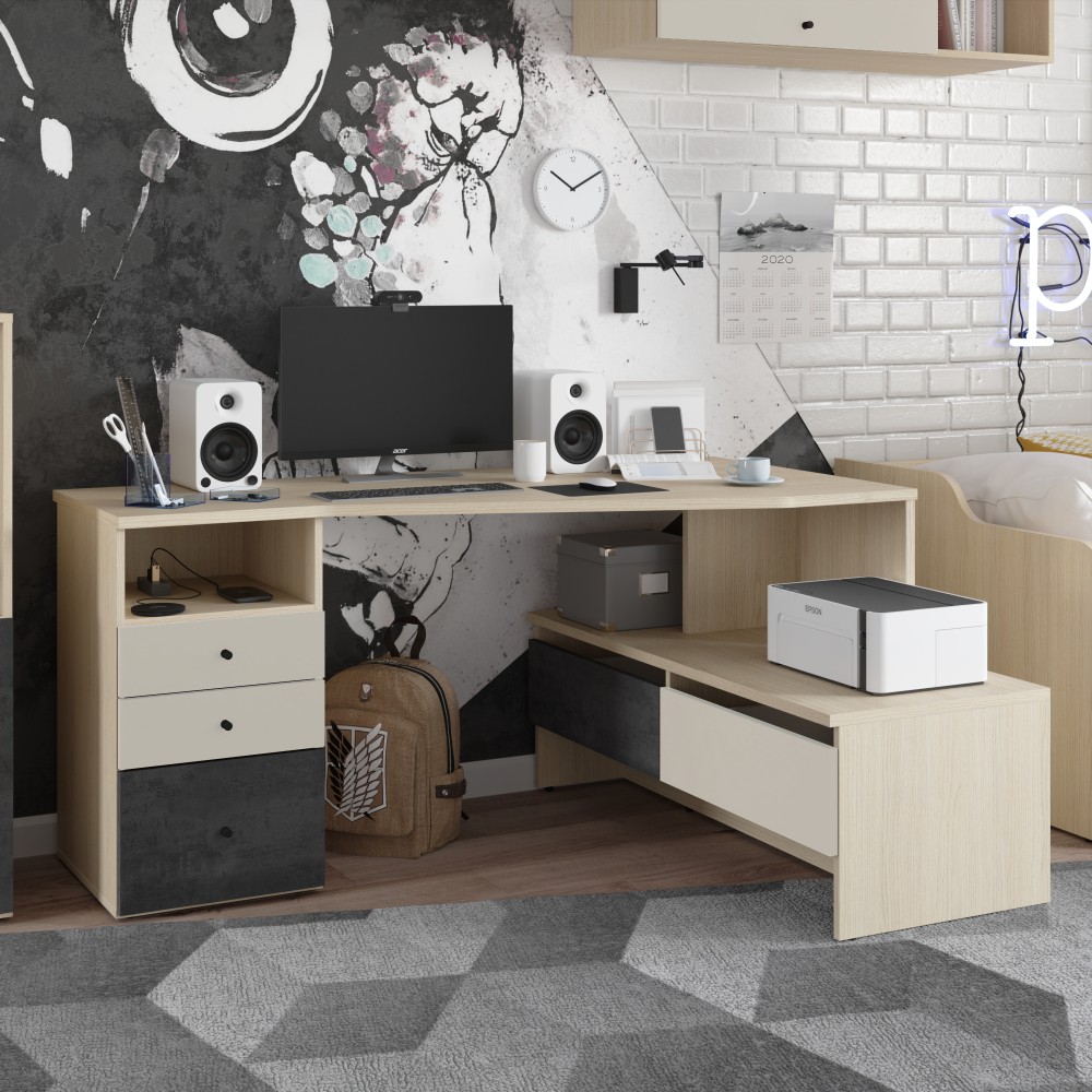 Стол письменный левый Джелато Дуб Винченца / Бетон / Кашемир купить в ...