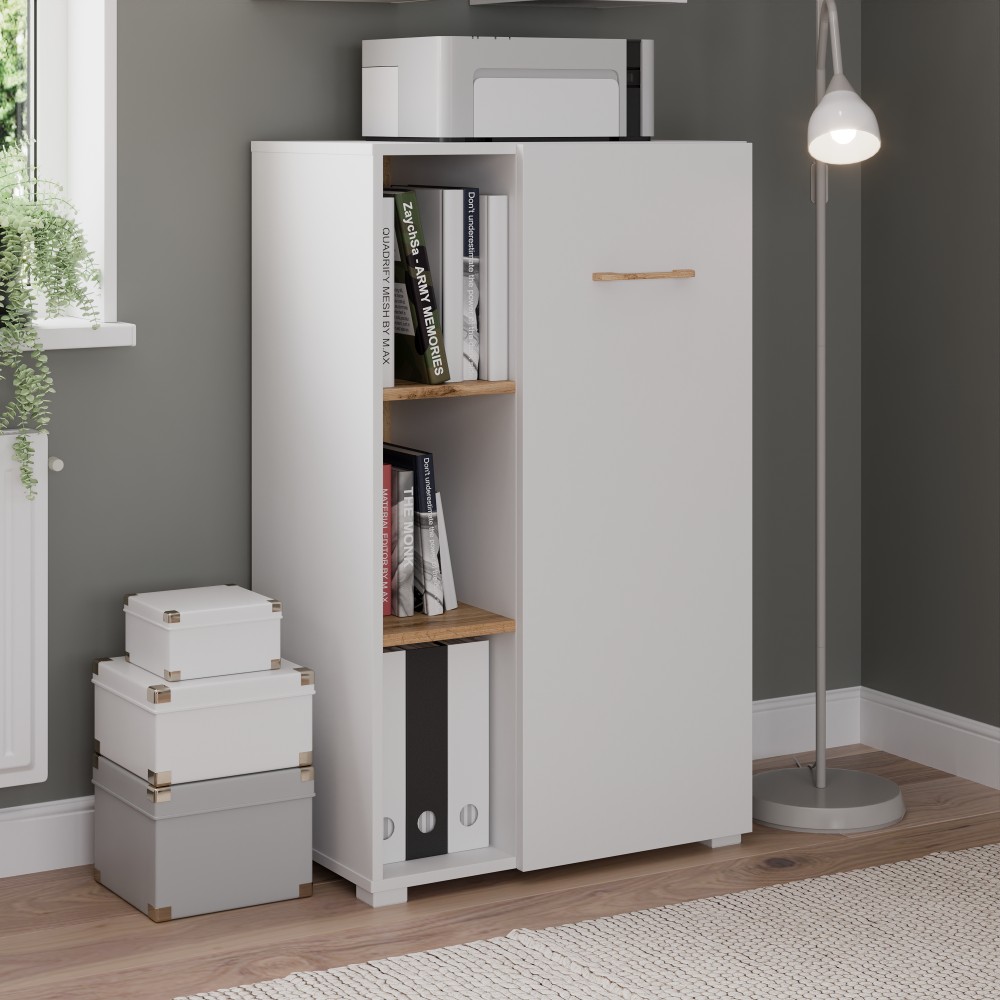 Шкаф-стеллаж Кассия Белый матовый / Дуб вотан купить в Москве — цена от ...