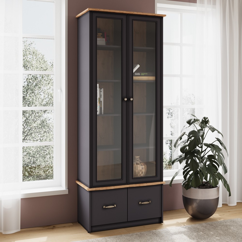 Шкаф-витрина Перфетто Графит / Дуб натюрель купить в Москве — цена от ...