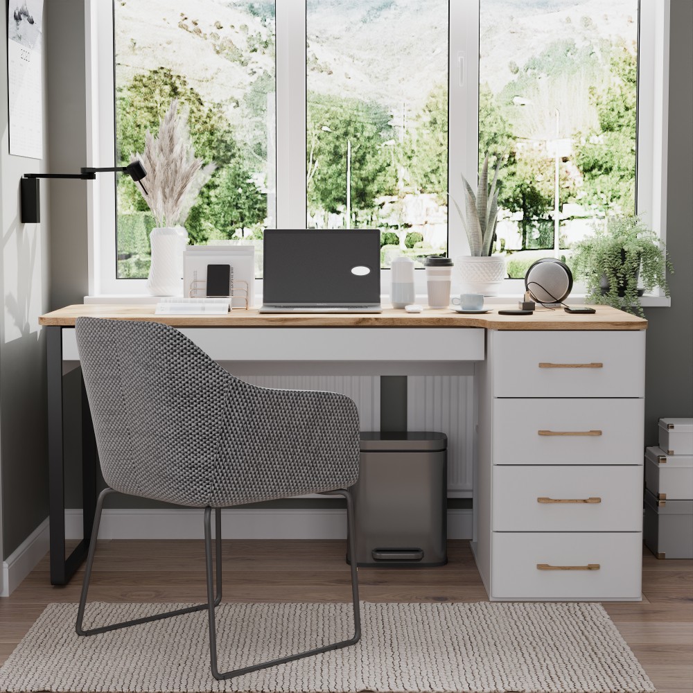 Письменный стол правый Кассия Белый матовый / Дуб вотан купить в Москве ...