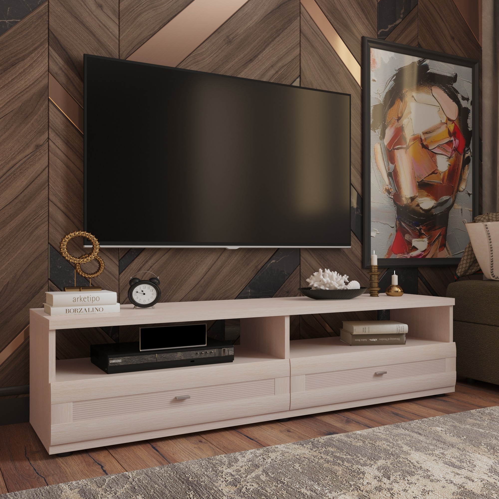 Тумба под телевизор Орнета Дуб молочный / молочный (б) купить в ...